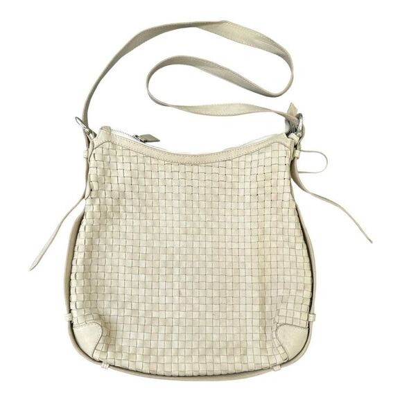 Cuoieria Florentina bone color soft leather woven pattern shoulder bag